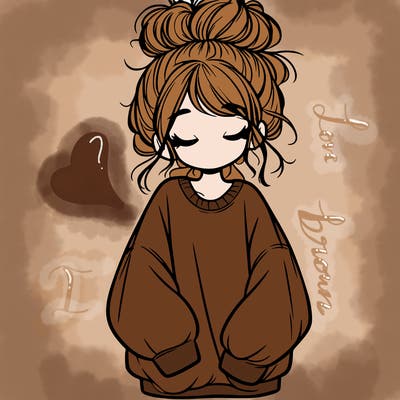 girl with baggy sweatshirt and messy bun