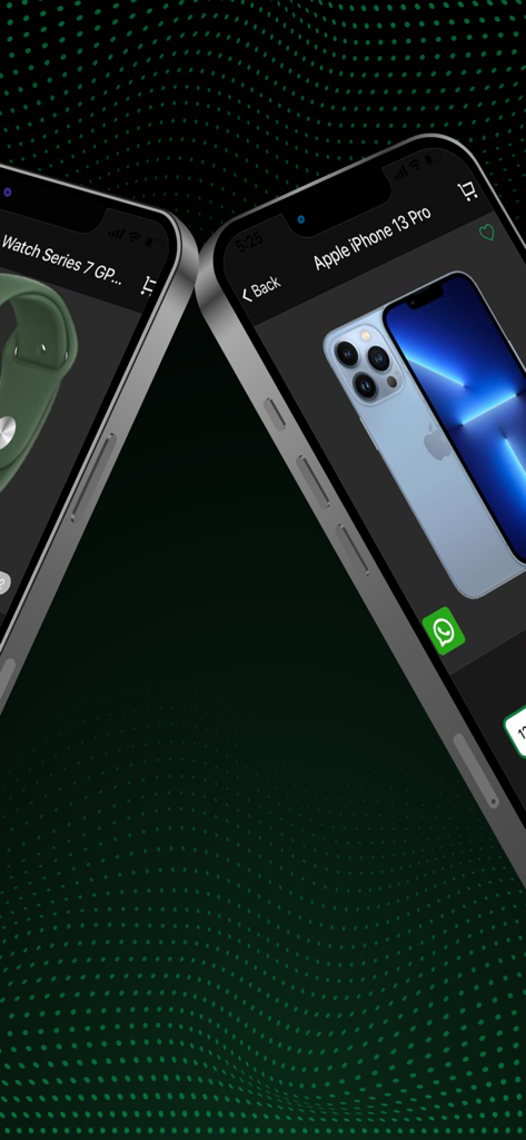 XPRS - Two mobile phones displaying iPhone and Apple Watch products in the XPRS shopping app