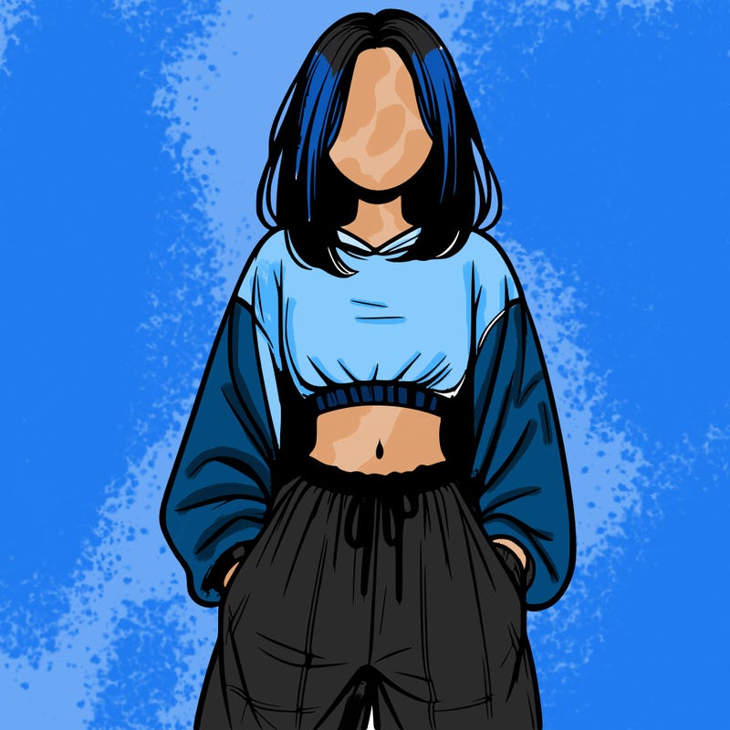 realistic girl faceless with baggy pants and a crop top
