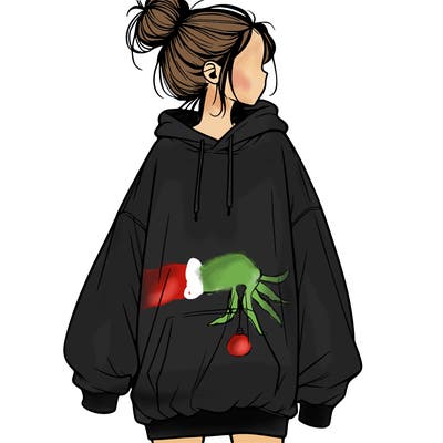 realistic girl with a oversized sweatshirt on and a bun