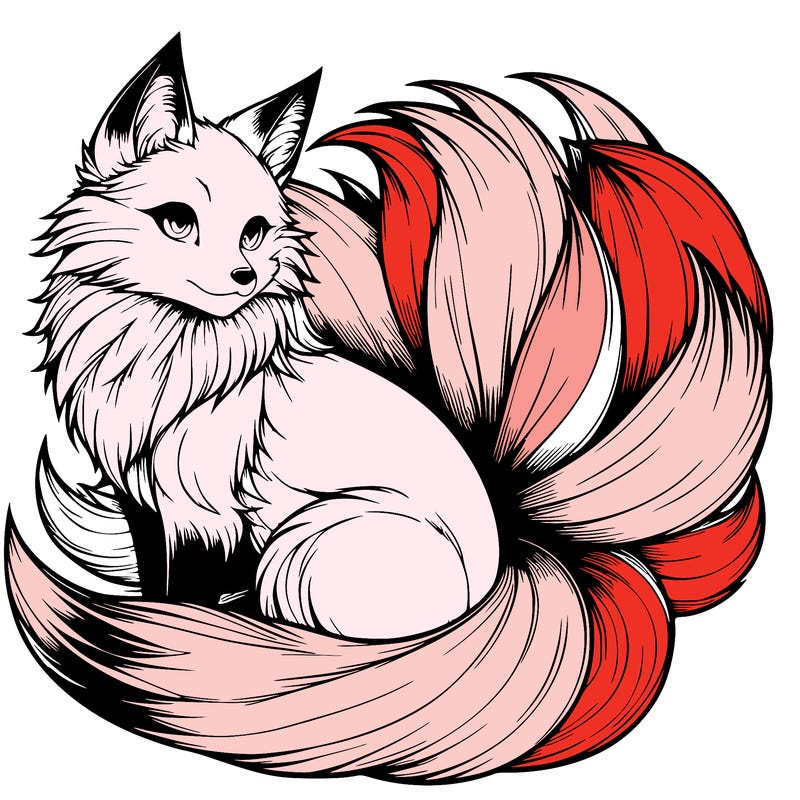 realistic detailed 9 tailed anime fox