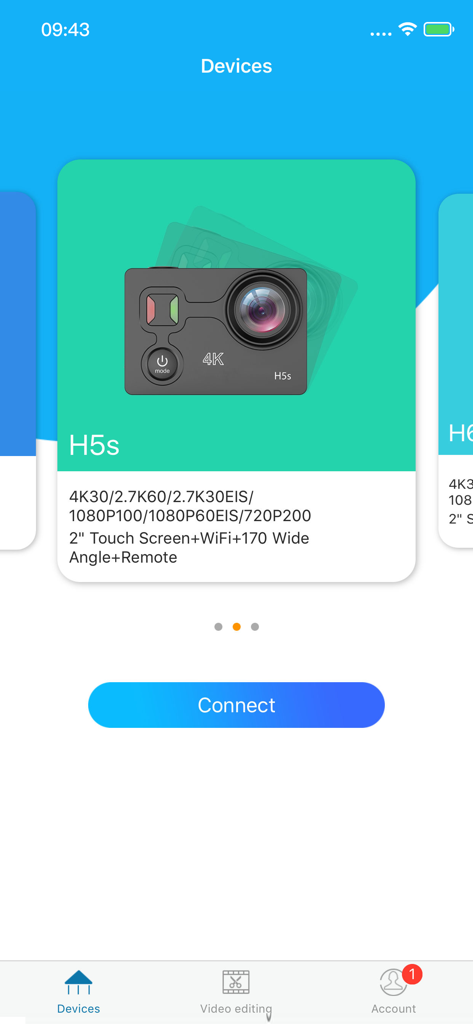 Écran de l'application mobile Ez iCam pour la connexion d'une caméra d'action H5s
