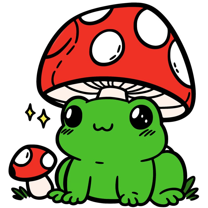 a cute frog with a mushroom hat