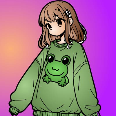 girl wearing frogging sweatshirt