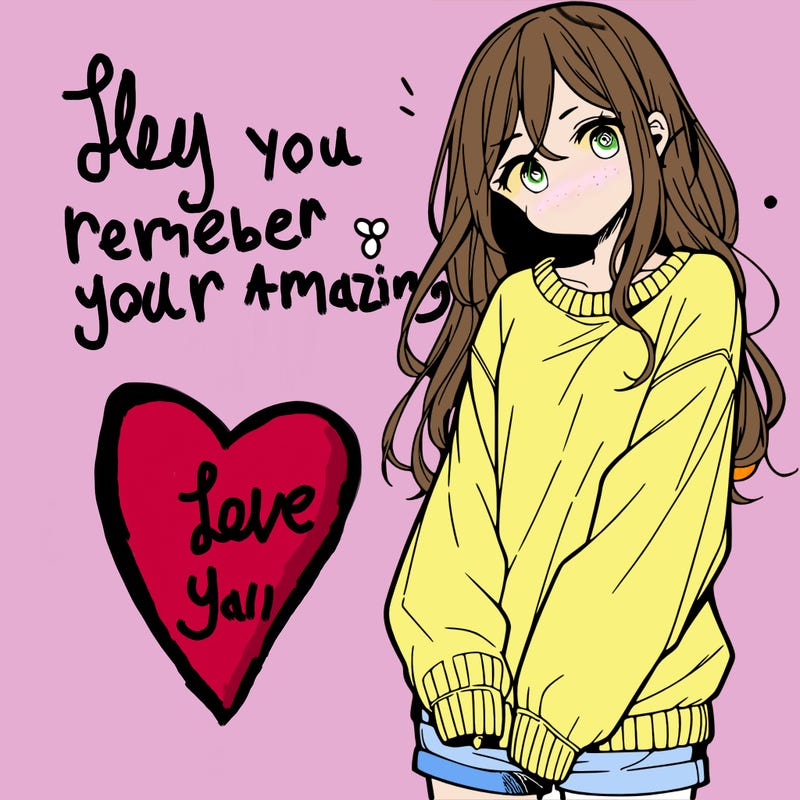 manga teen girl  in a sweater and baggy pants