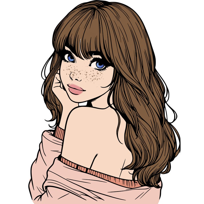realistic girl with bangs looking over her shoulder