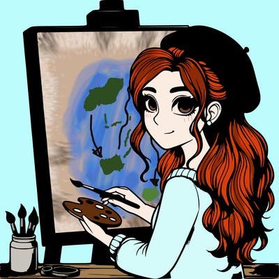 realistic girl artist painting a blank canvas