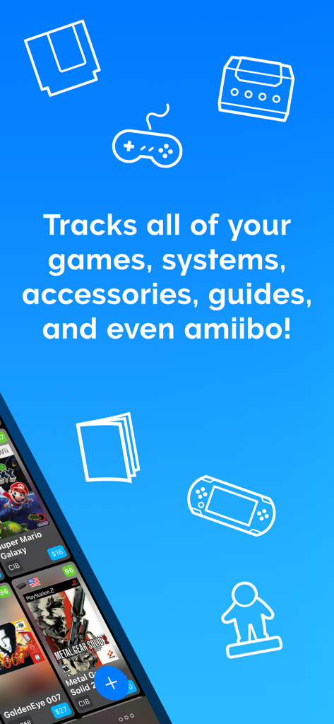 GAMEYE app interface for tracking video game collections including games systems and accessories