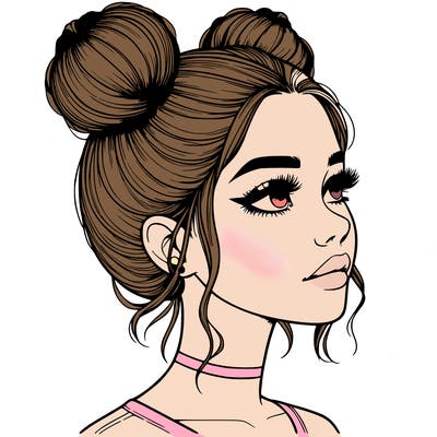 realistic girl with buns on the top of her head