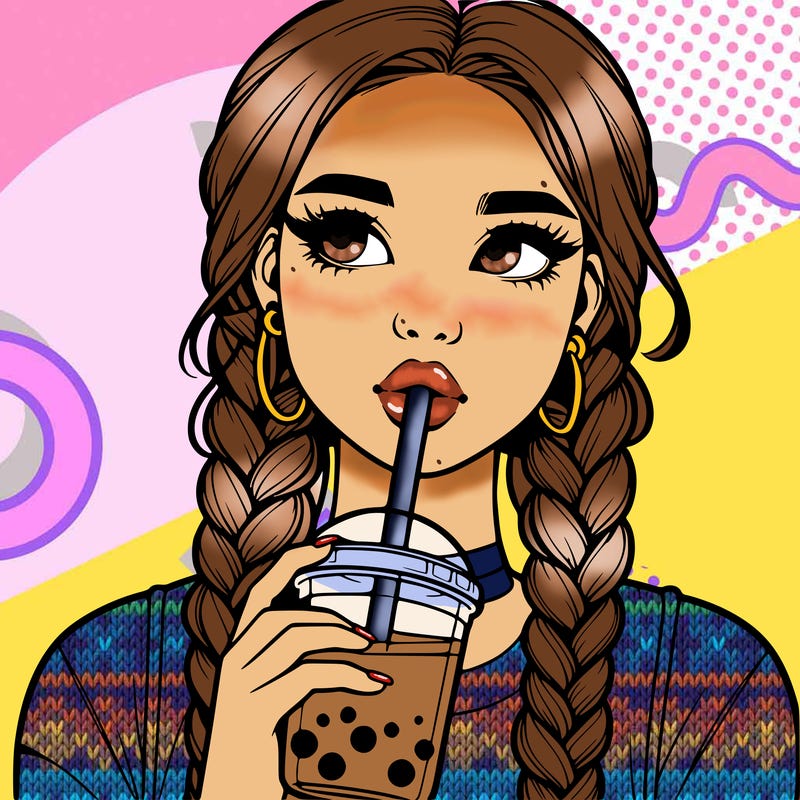 realistic girl with braided hair drinking boba