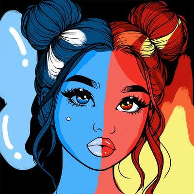 realistic girl with two buns on her hair and lips