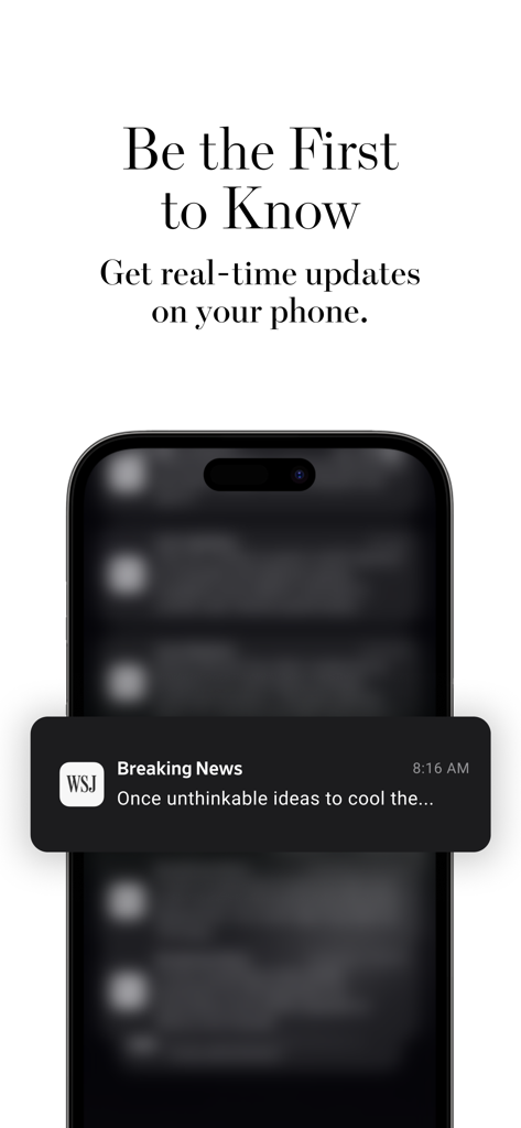 WSJ app breaking news notification on a smartphone screen