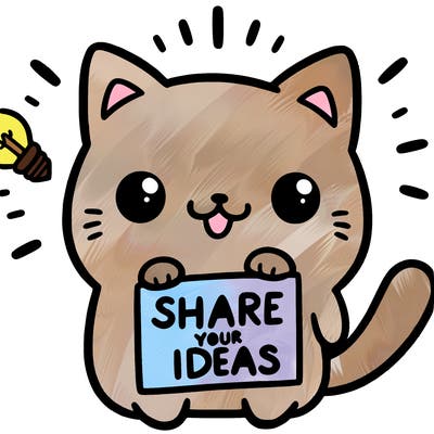 a cute cat saying share your ideas