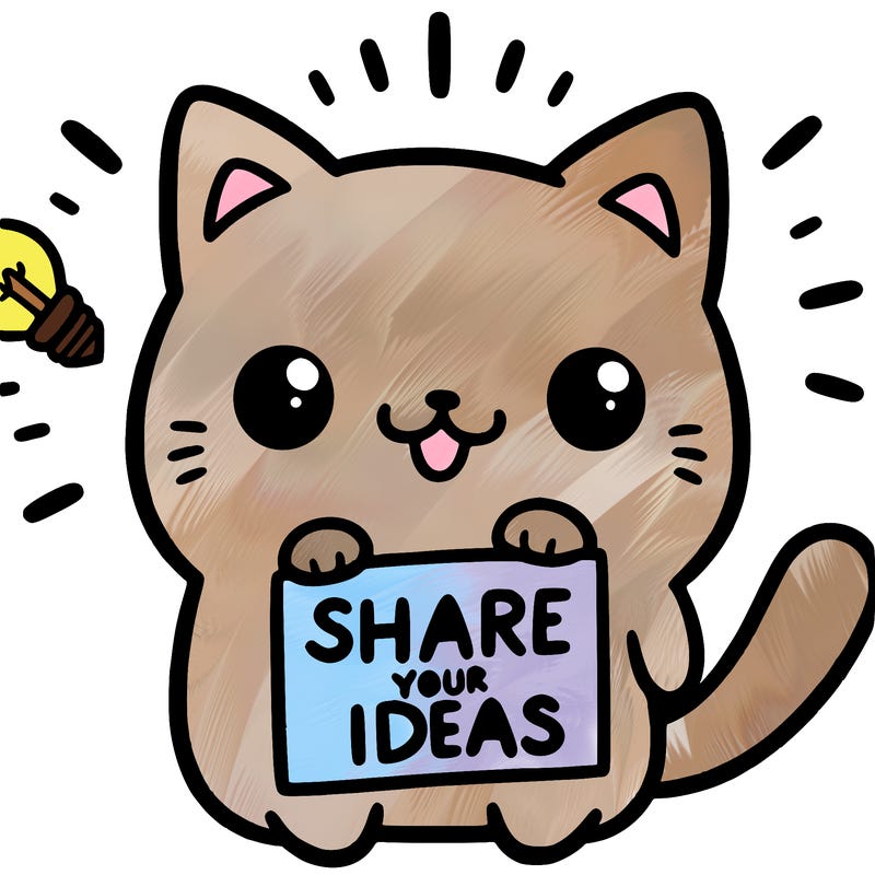 a cute cat saying share your ideas