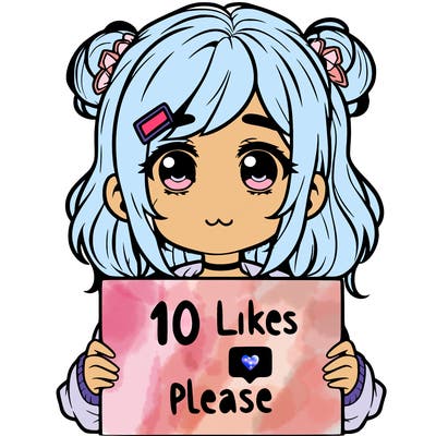 a girl with a sign saying 10 likes please