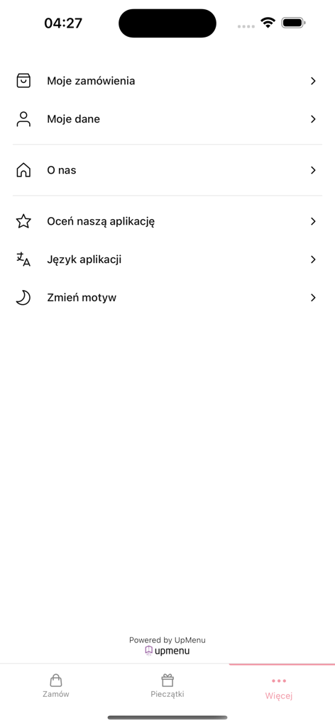 Sushi Naka Naka - Settings and user account menu in the Sushi Naka Naka mobile app showing order history and profile options.