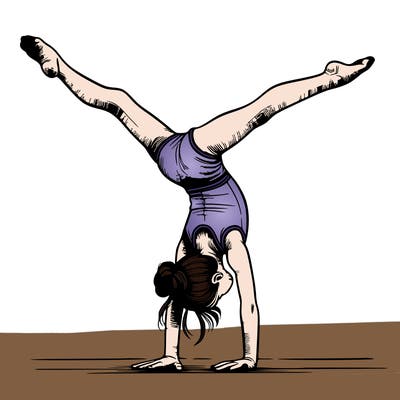 realistic gymnastic hand stand girl in four splits