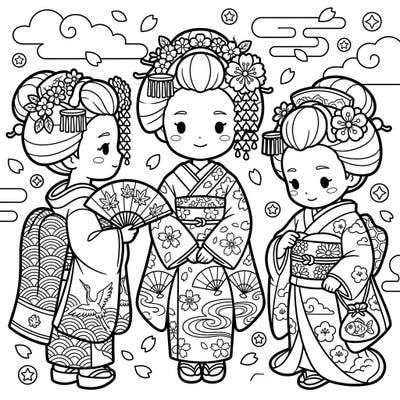 Discover the delicate charm of traditional Japanese culture with our delightful Kawaii Maiko portraits. These adorable designs combine youthful grace with a beloved cute aesthetic, perfect for a relaxing coloring session.