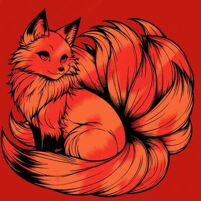 realistic detailed 9 tailed anime fox