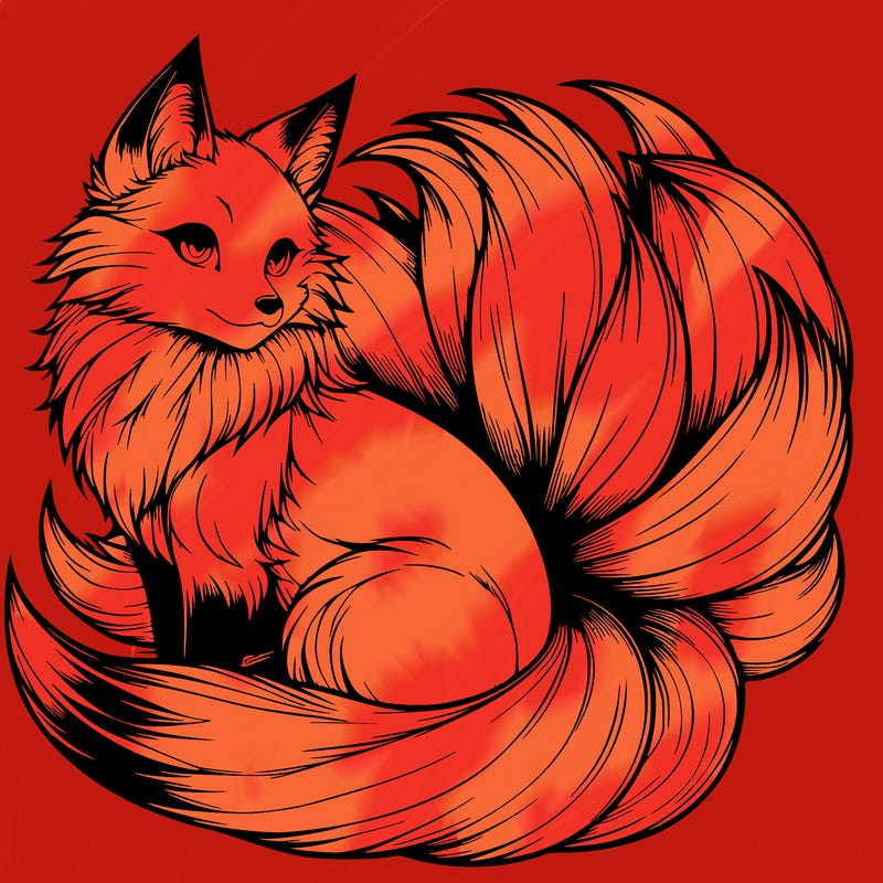 realistic detailed 9 tailed anime fox