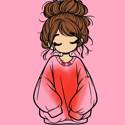 girl with baggy sweatshirt and messy bun