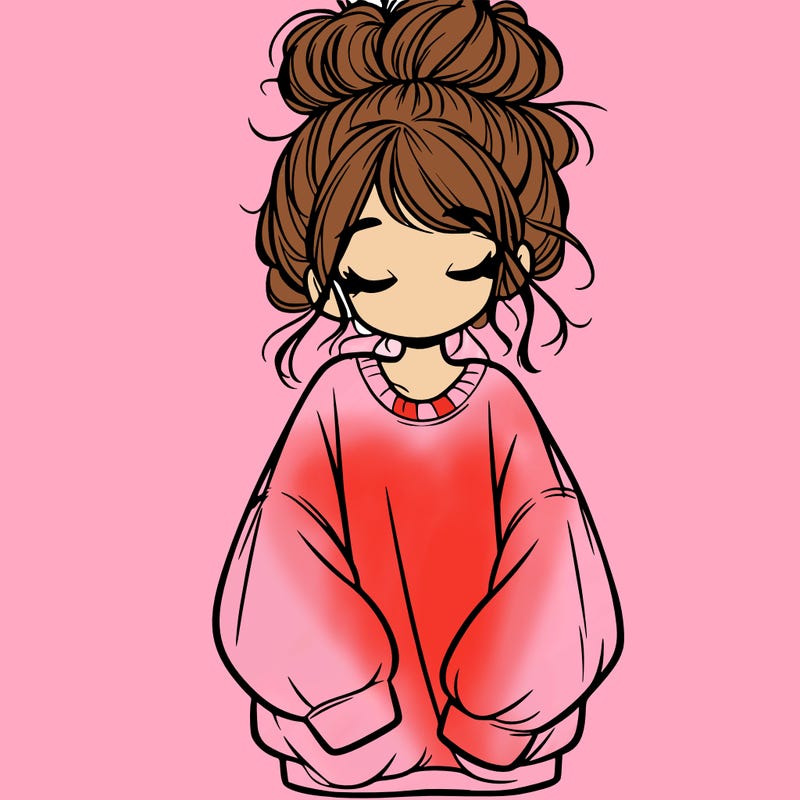 girl with baggy sweatshirt and messy bun