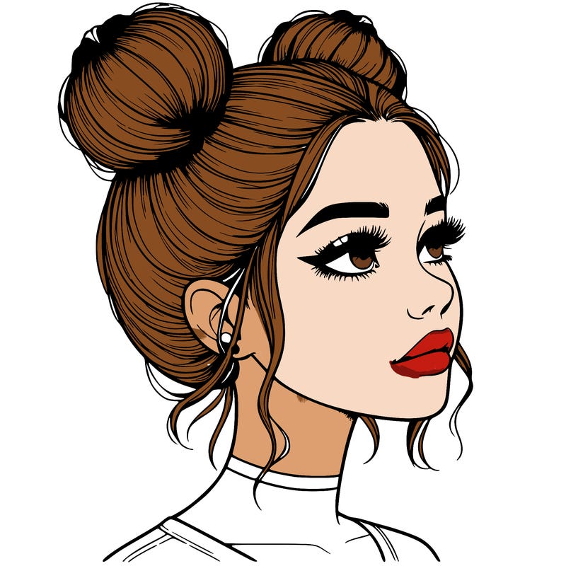 realistic girl with buns on the top of her head