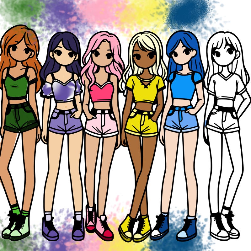 a group of girls wearing crop tops and shorts