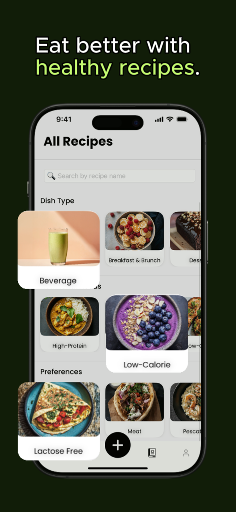 Healthy Guru - Healthy Guru App zeigt gesunde Rezeptkategorien wie High Protein und Low Calorie an