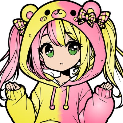 cute anime girl with ponytails and a cute bear hoodie
