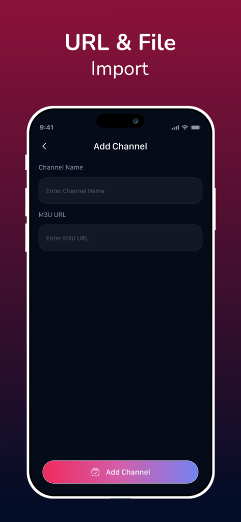 IPTV Player: Streamflow Pro - IPTV Player Streamflow Pro Add Channel screen for M3U URL import
