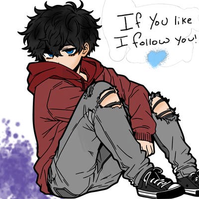 a male hoddie ripped jeans messy hair anime