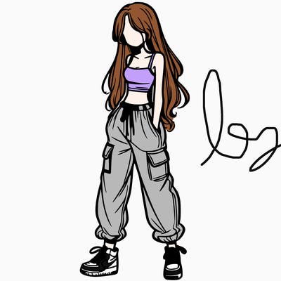 girl in baggy pants crop top and long hair