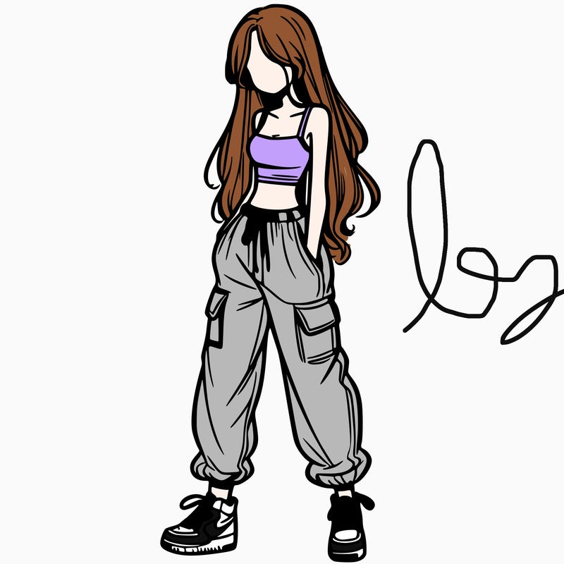 girl in baggy pants crop top and long hair