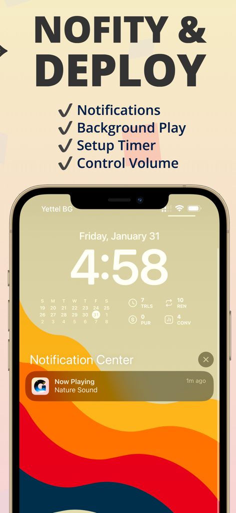 Brown Noise for Sleep: Gamma - iPhone lock screen displaying notification for the Brown Noise for Sleep Gamma app with background play active