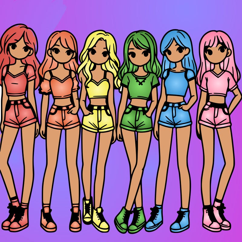 a group of girls wearing crop tops and shorts