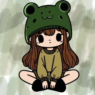 a girl wearing a frog hat and some frog socks