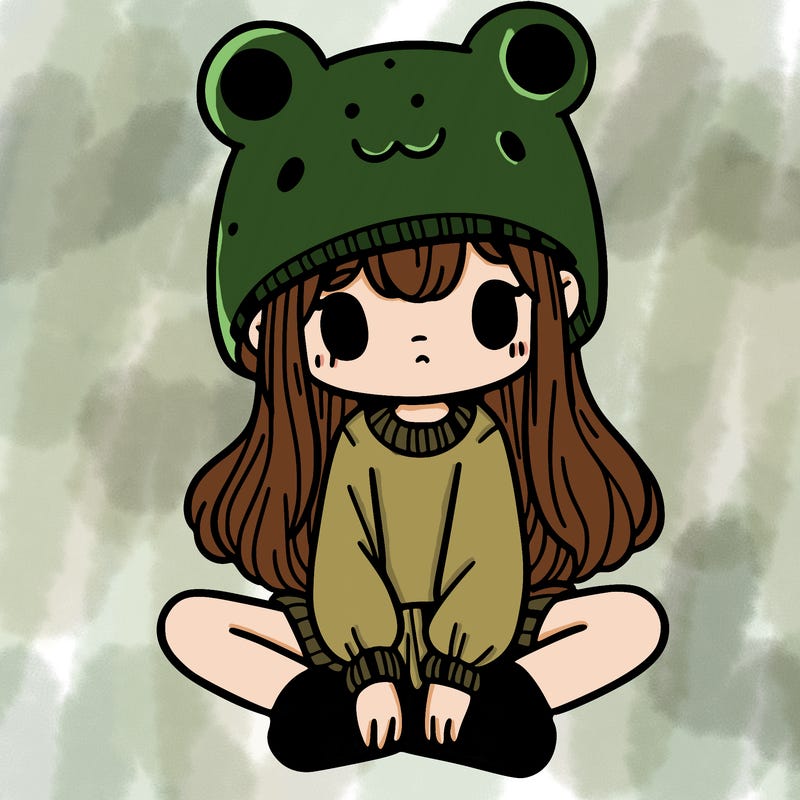 a girl wearing a frog hat and some frog socks