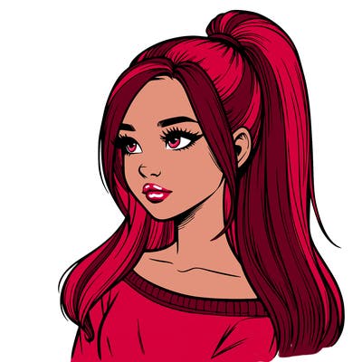 realistic girl with a high ponytail