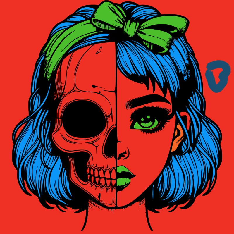 realistic girl with half skull mask