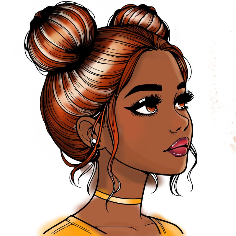 realistic girl with buns on the top of her head