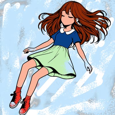 realistic girl floating