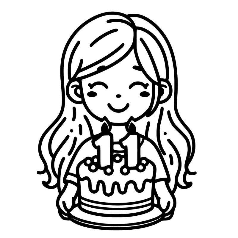 a girl holding a birthday cake that says 11