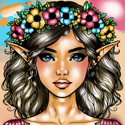 realistic female elf with flower crown