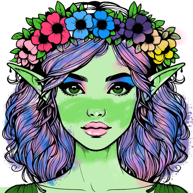 realistic female elf with flower crown