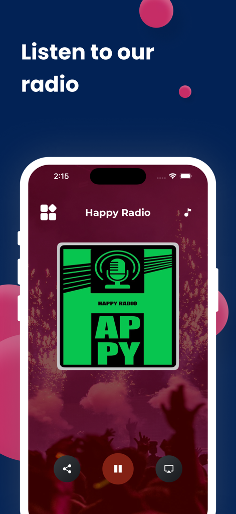 My Happy Radio - My Happy Radio app player screen on a mobile phone