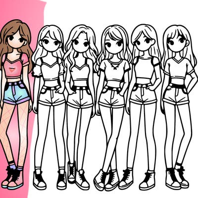 a group of girls wearing crop tops and shorts