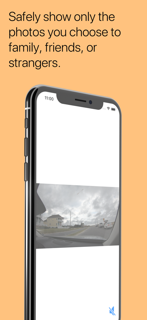 Peek-a-View - iPhone showing a photo in Peek-a-View app with safe sharing text
