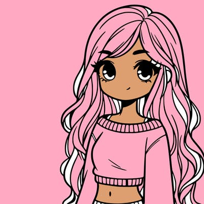 girl with long hair and a crop top with a sweater