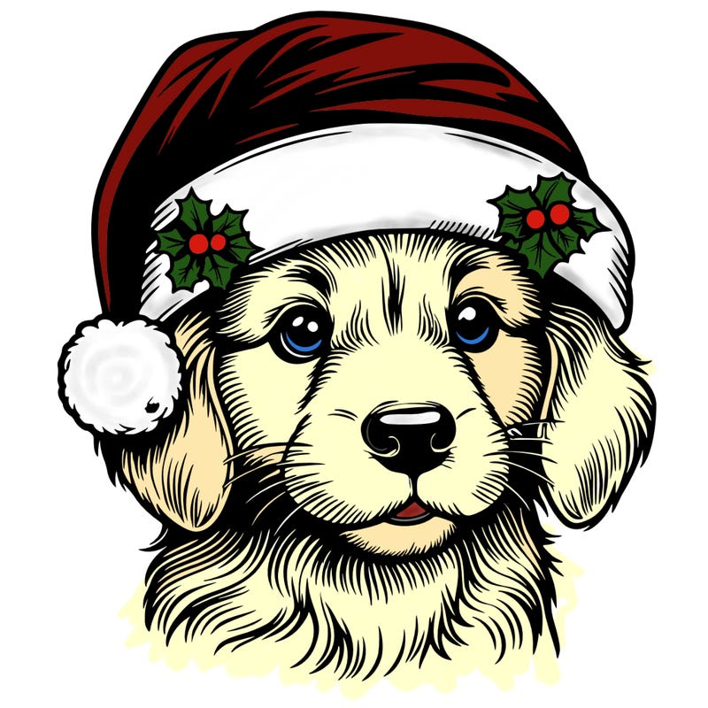realistic dog wearing a santa hat